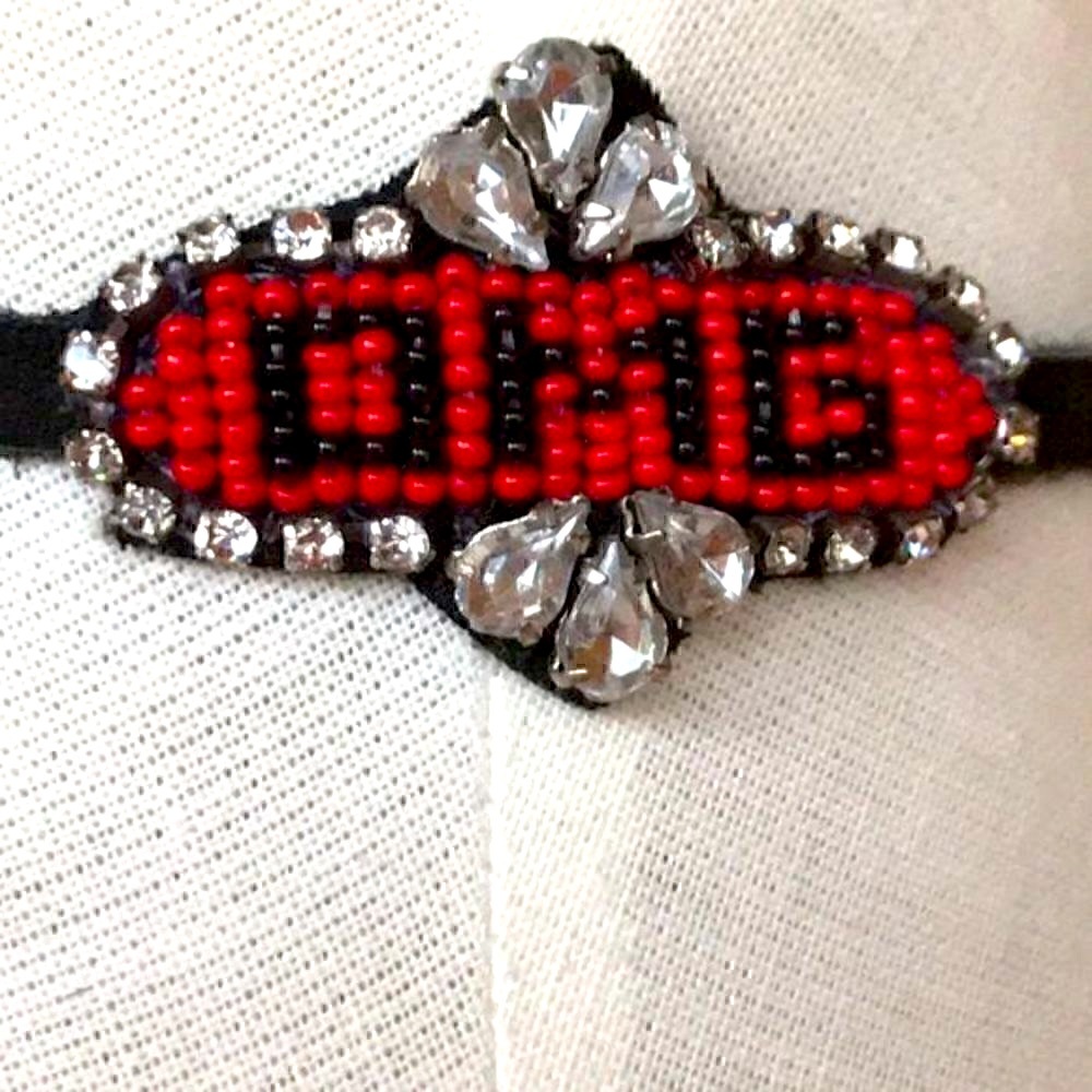 OMG Chocker Leather and Crystals hand made